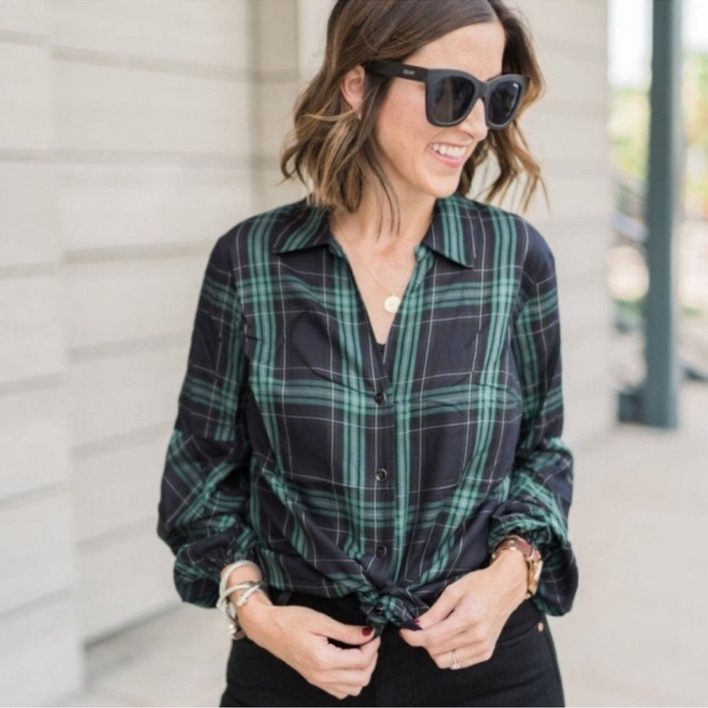 Cabi Big Sur Plaid Shirt Green Navy Blue Size Small - Picture 4 of 11